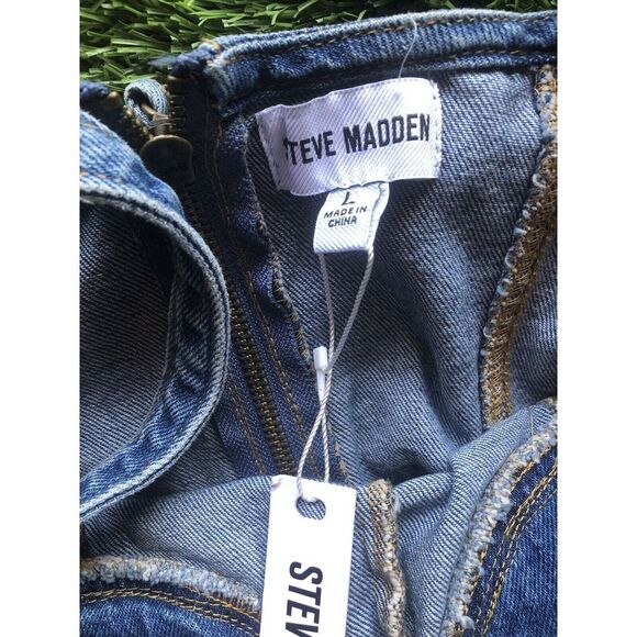NEW Steve Madden Denim size LARGE Corset Mini Blue Jean Dress Summer Sweetheart - Picture 3 of 6